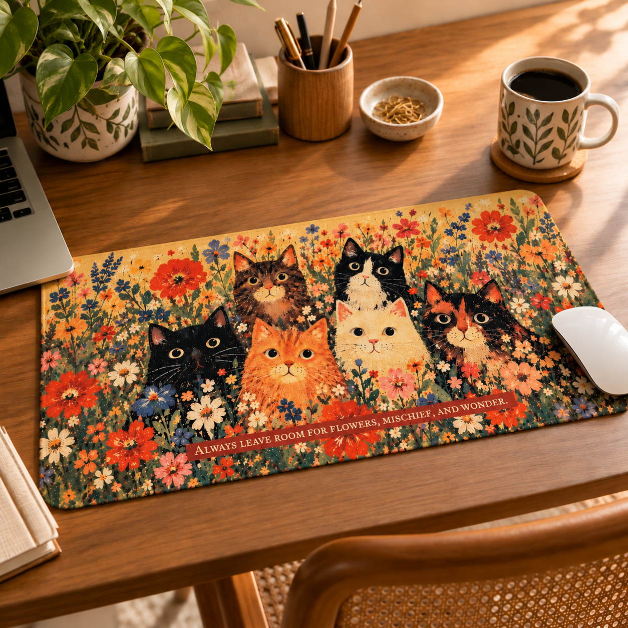 Whiskers Wildflowers Wonder Illustrated Desk Mat - Image 2