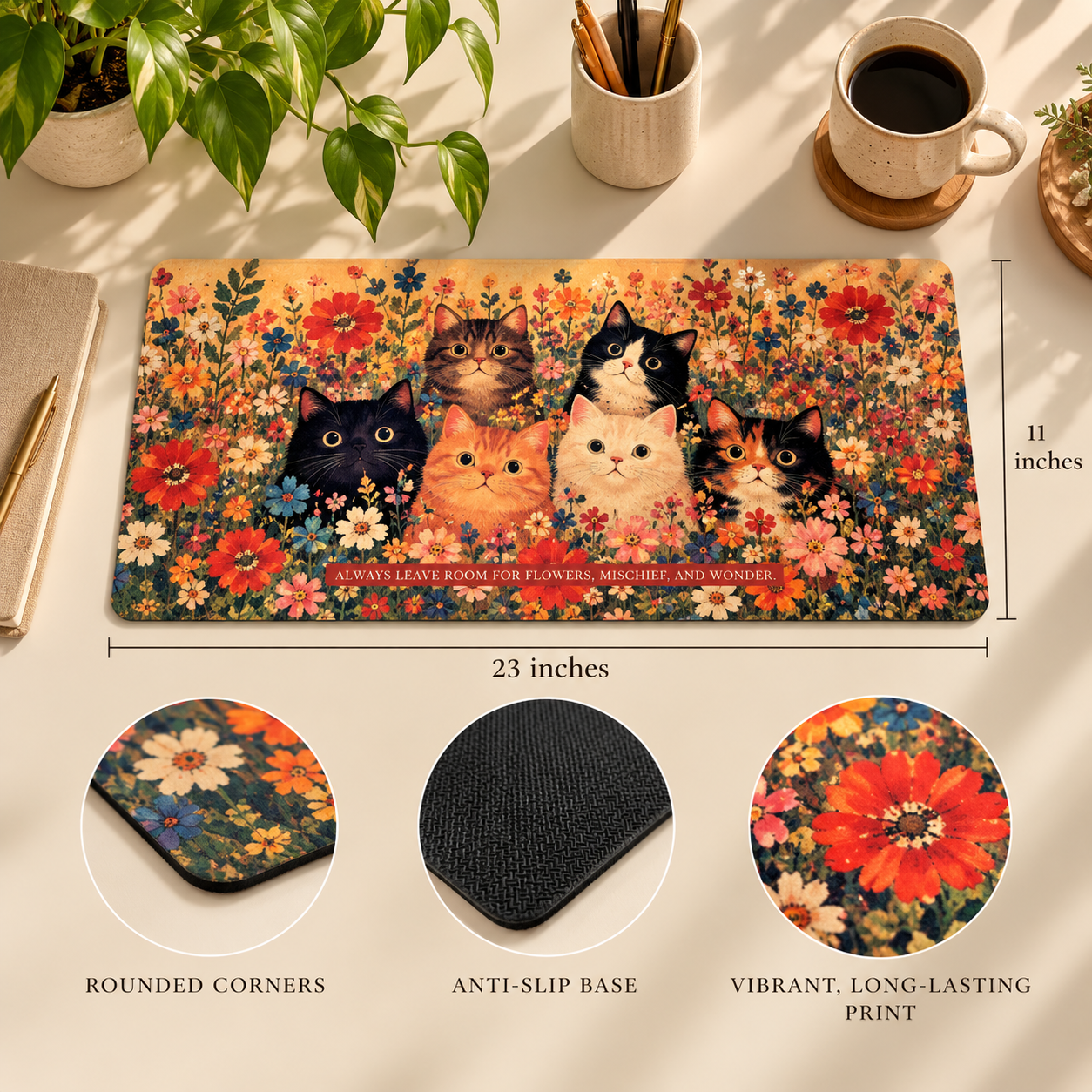 Whiskers Wildflowers Wonder Illustrated Desk Mat - Image 3