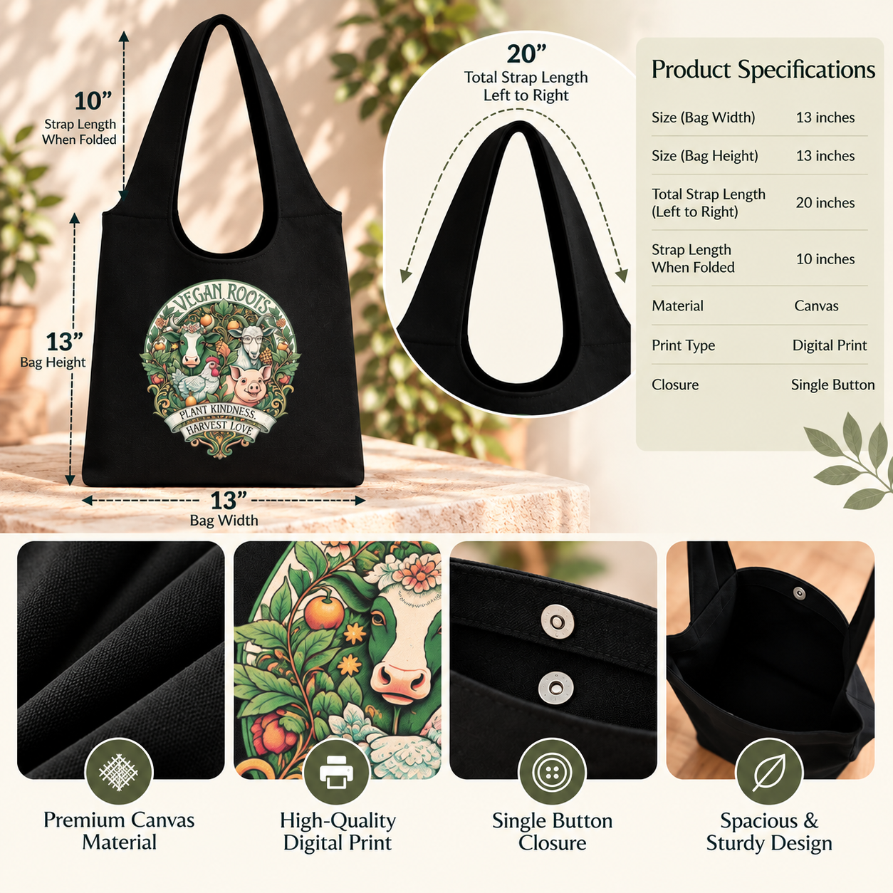 Vegan Roots Plant Kindness Tote Bag - Image 3