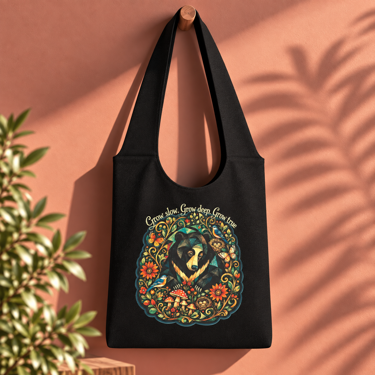 Woodland Bear Nature-Inspired Canvas Tote - Image 2